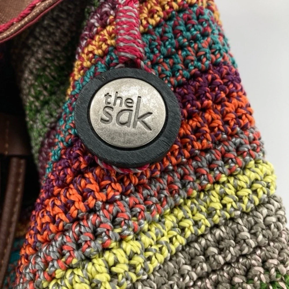 The Sak Avalon Crochet Backpack Convertible Shoulder Bag Striped Boho Drawstring